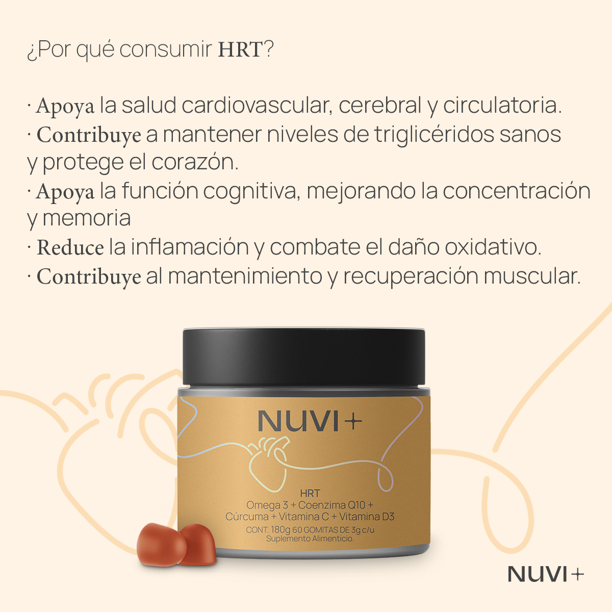 Gomitas HRT - Omega 3 + Coenzima Q10 + Cúrcuma + Vit. C + Vit. D3
