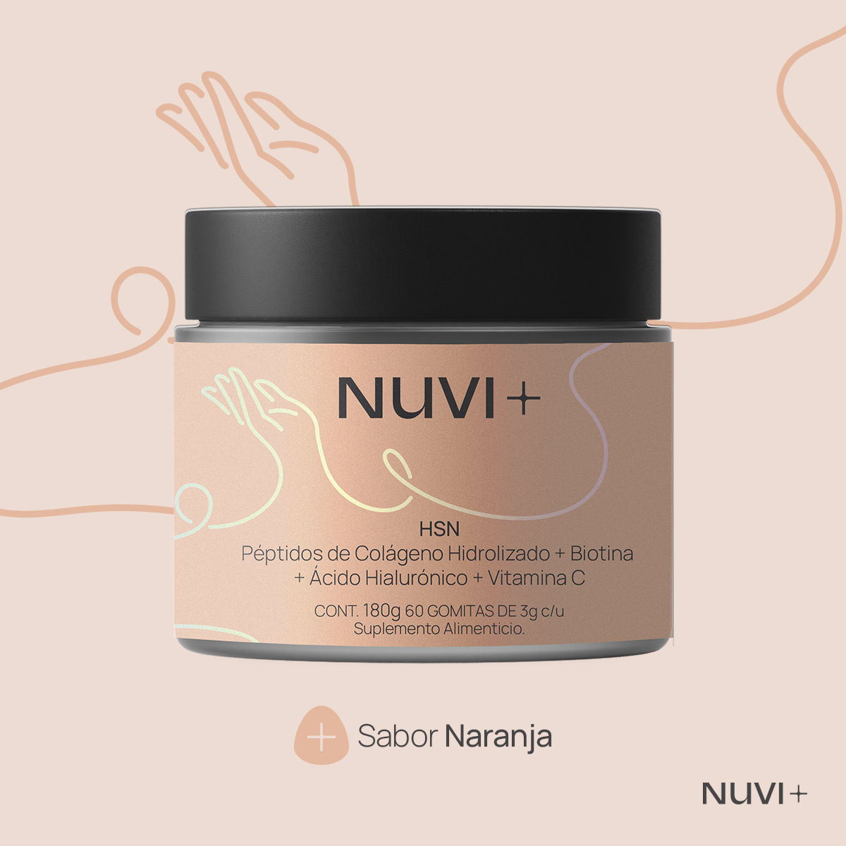 Gomitas HAIR, SKIN & NAILS - Péptidos de Colágeno + Biotina + Ácido Hialurónico + Vit. C