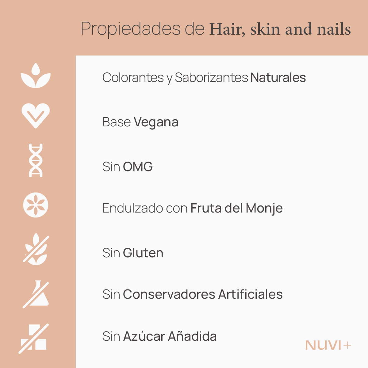 Gomitas HAIR, SKIN & NAILS - Péptidos de Colágeno + Biotina + Ácido Hialurónico + Vit. C