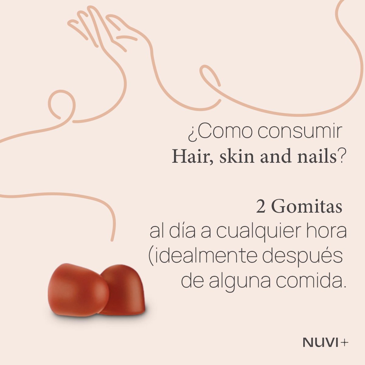 Gomitas HAIR, SKIN & NAILS - Péptidos de Colágeno + Biotina + Ácido Hialurónico + Vit. C