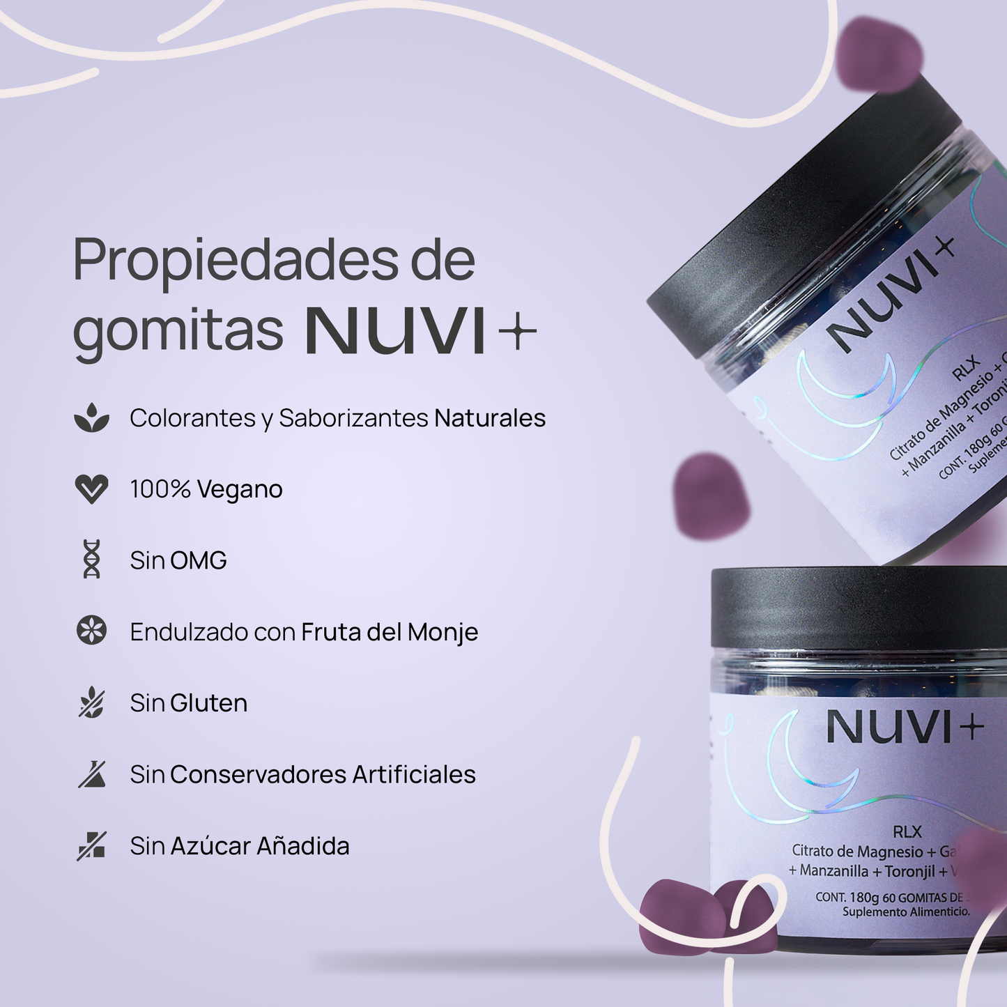 Gomitas RELAX - Citrato de Magnesio + Gaba + 5-HTP + Manzanilla + Toronjil + Vit. B6