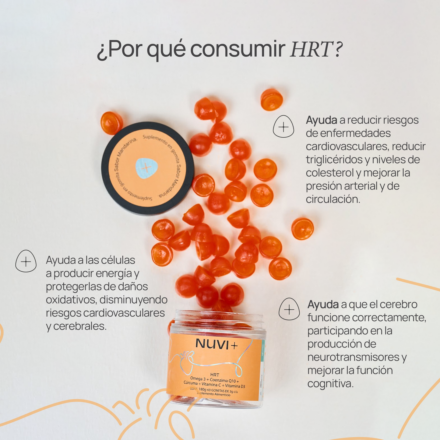 Gomitas HRT - Omega 3 + Coenzima Q10 + Cúrcuma + Vit. C + Vit. D3