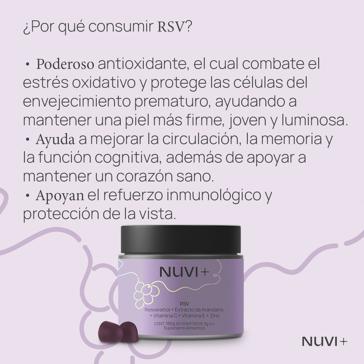 Gomitas RSV - Resveratrol + Extracto de Arándano + Vit. C + Vit. E + Zinc (-15% OFF)